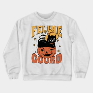 Feline Gourd Funny Halloween Pun Pumpkin Cat Crewneck Sweatshirt